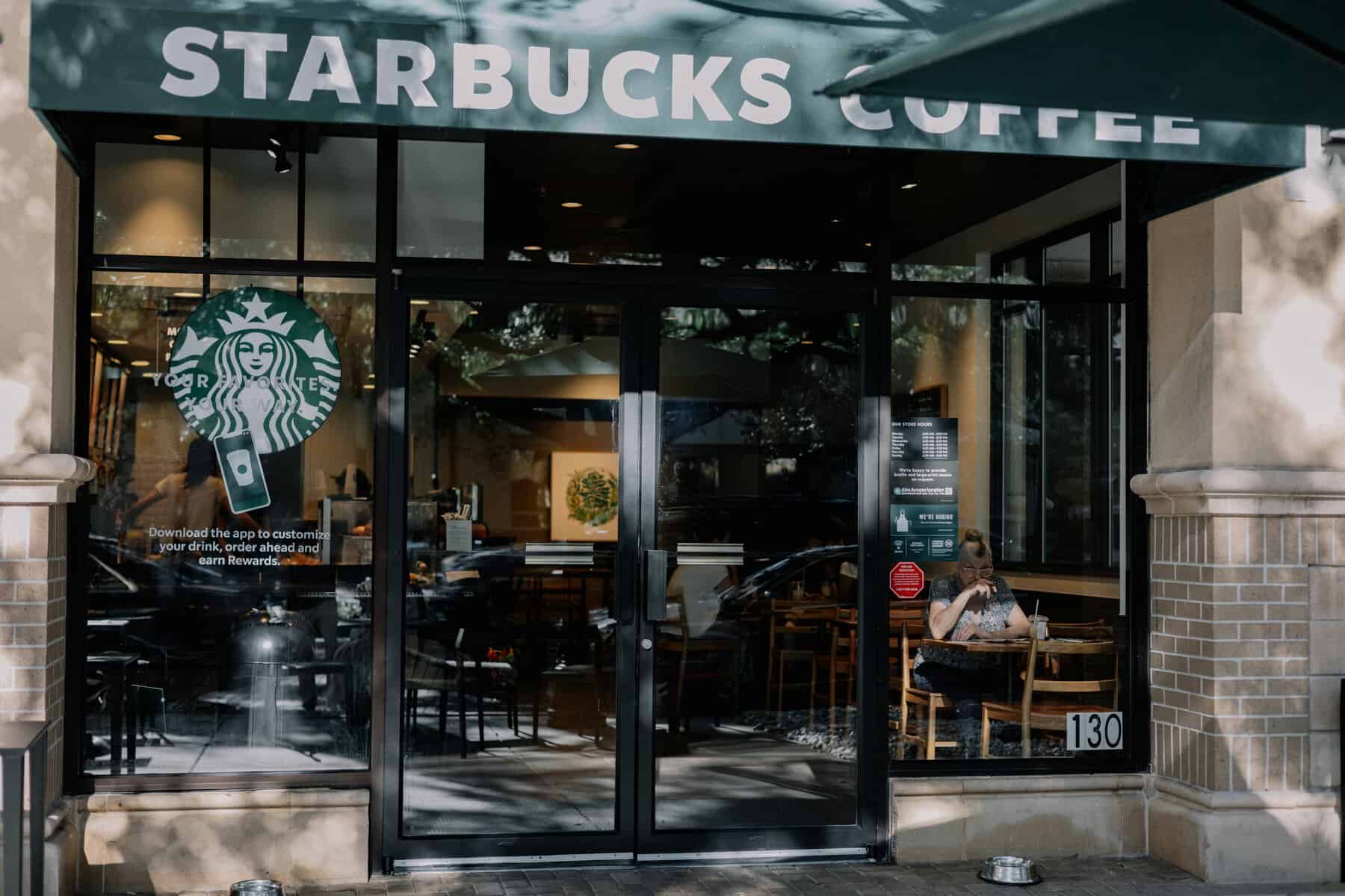 outside of a starbucks looking into the front window